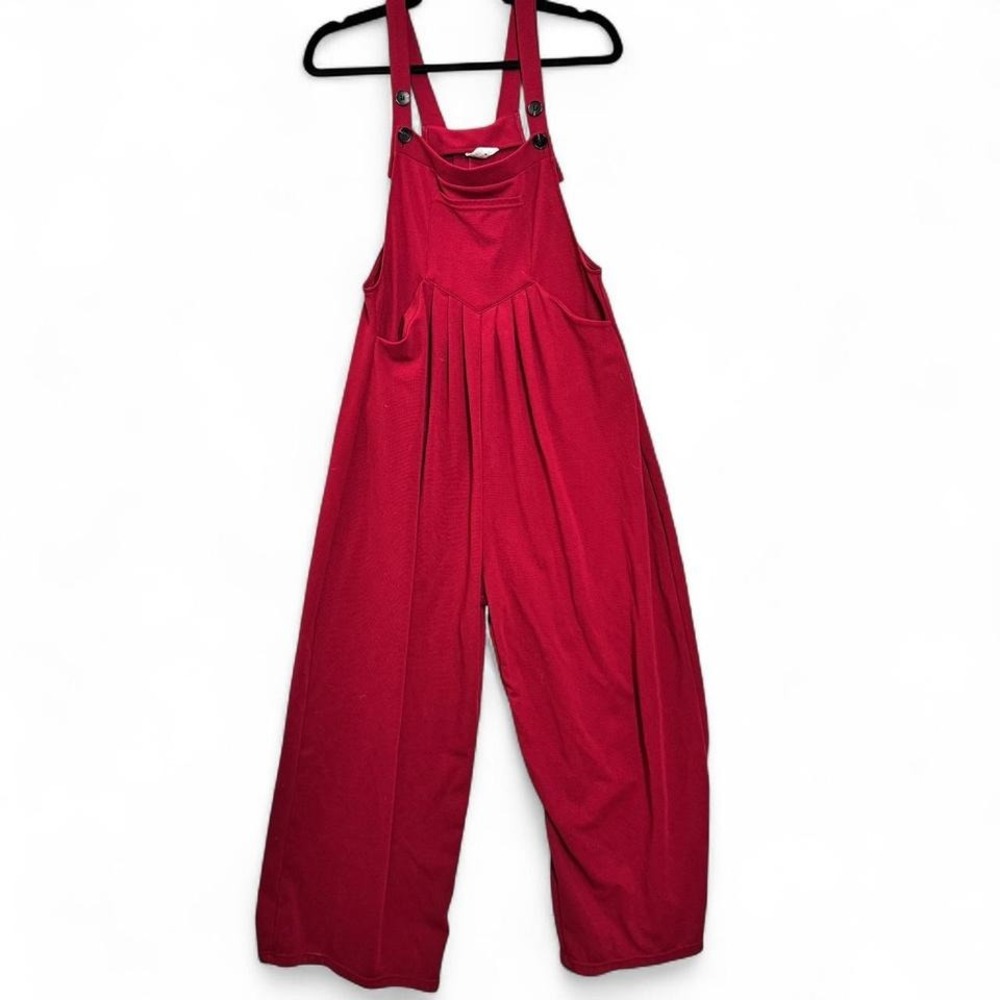 Halara Pockets Waffle Casual Overalls Red Wide Leg Sz S Dopamine Athleisure - Picture 2 of 7